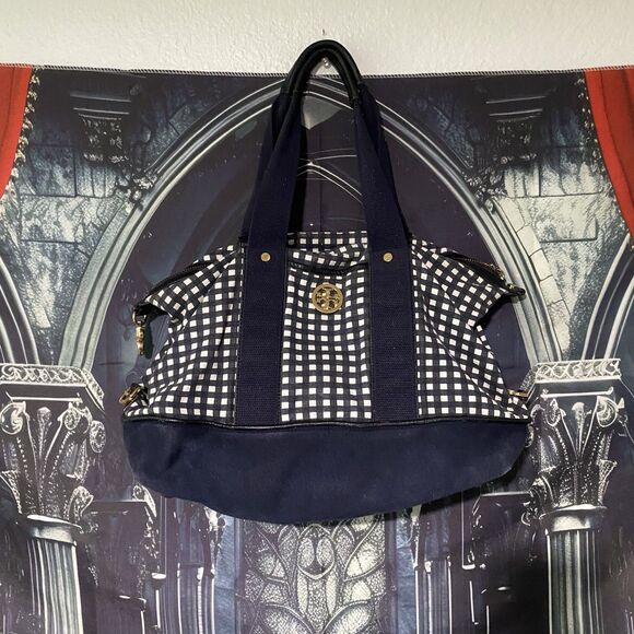 Tory Burch Navy & White Checker Pattern Vintage Shoulder Bag Preppy Y2K - Picture 1 of 5